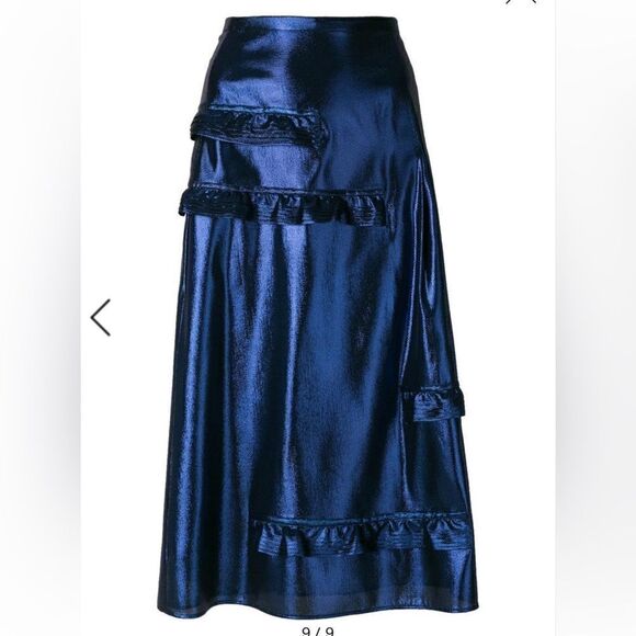 Burberry midi length silk blend skirt size 6 dark blue NWT - Picture 3 of 16